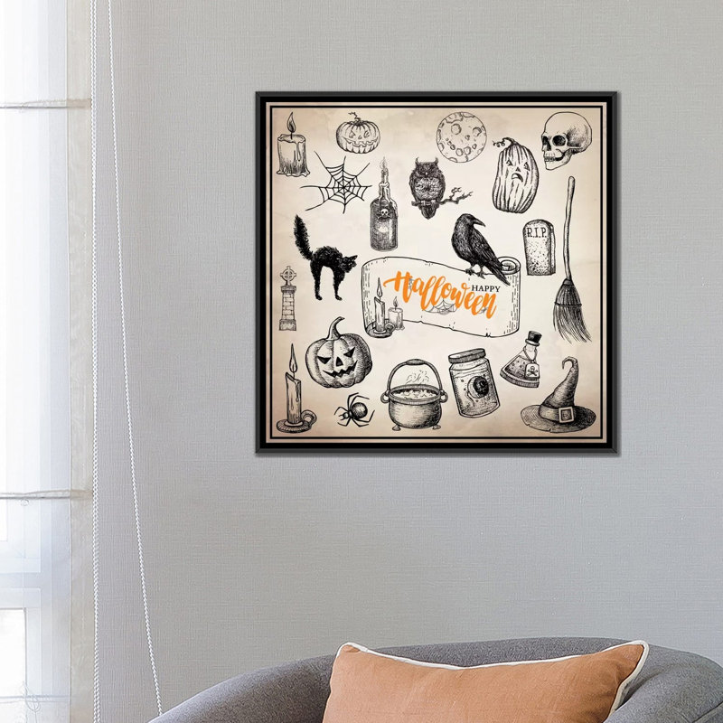 Trove d’halloween, impression sur toile tendue, H 26 po x l 26 po x P 1,5 po, Toile avec cadre noir, Pas de tapis