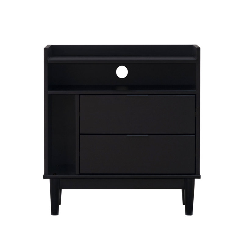 Table de chevet 2 tiroirs Mid-Century, Noir