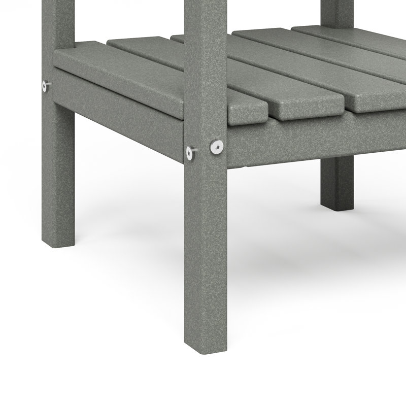 Table d'appoint d'extérieur en PEHD double couche - Table de bout de patio grise avec tablette de rangement, table d'appoint pour l'extérieur résistante aux intempéries