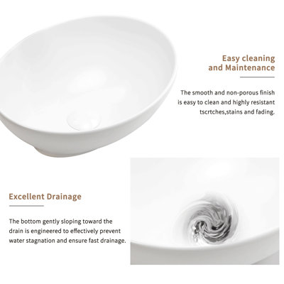 16" X 13" X 5.5" White Oval Ceramic Countertop Bathroom Vanity Vessel Sink