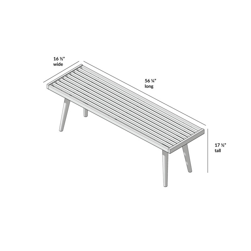 Banc en bois Levitus, Noyer, H 17,5 po x l 56,25 po x P 16,5 po