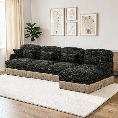 Wilroy 131" Chenille Leopard Printing 4-Seater Sofa, Modern Fashion Modular Sectional Couch, Movable Ottoman, Deep Seat Design For Living Room