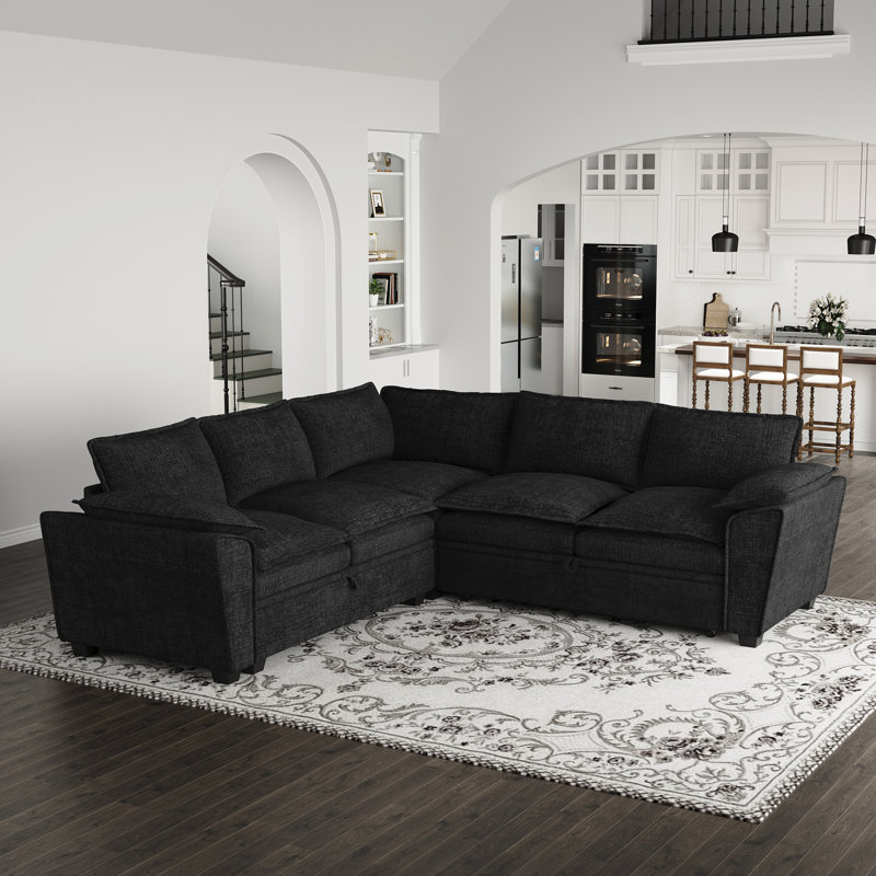 Luna L-Shaped Chenille Small Sofa Livingroom Apartment Storage Seat Sectional Couch Convertible Pull Out Bed Sleeper