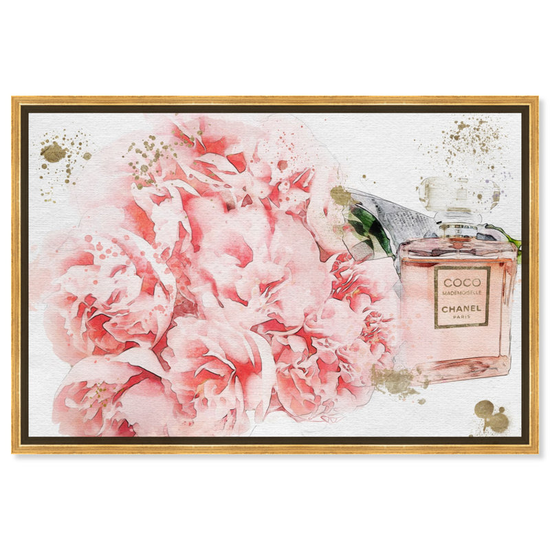 " Flowers And Perfume Florals ", Gold, 20" H x 30" W