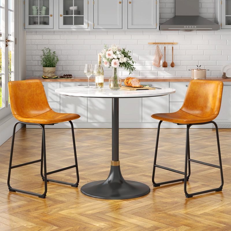 Evre Bar Stools Set of 2, PU Leather Counter Height Bar Stools,  Modern Barstools with Metal Legs and Footrest, Urban Armless Dining Chairs with Backrest for Kitchen Island