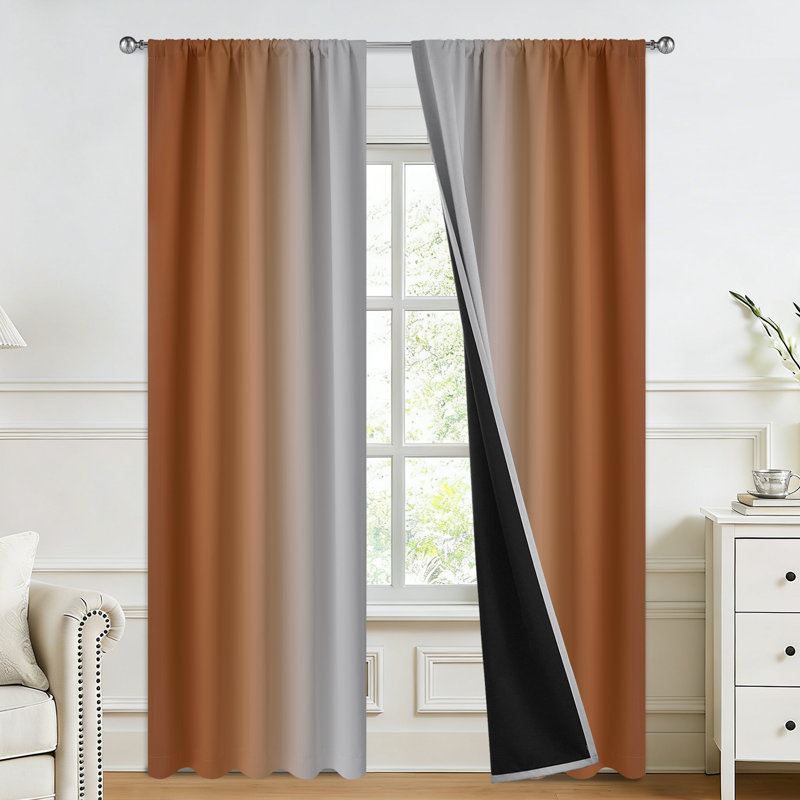 Ombre 100% Blackout Curtain-Room Darkening Rod Pocket Drapes for Bedroom & Living Room, 52" W x 84" L, Brunt Orange