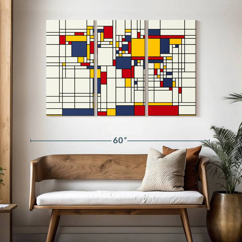 Carte du monde Aliaz style abstrait Mondrian I, H 32 po x l 50 po