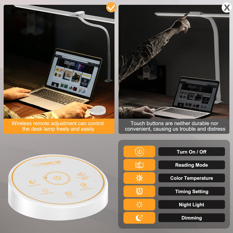 24W LED Desk Lamp with Clamp, 5 Color Modes, Adjustable Gooseneck for Office & Study, White