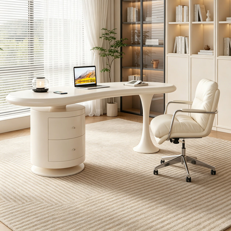 Bureau moderne en bois de style crème avec 2 tiroirs, H 29,53 po x l 70,87 po x P 23,62 po