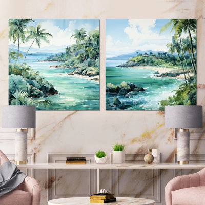 Tropical Beach Escape I - Coastal Tropical, impression d'art mural en métal carré, lot de 2