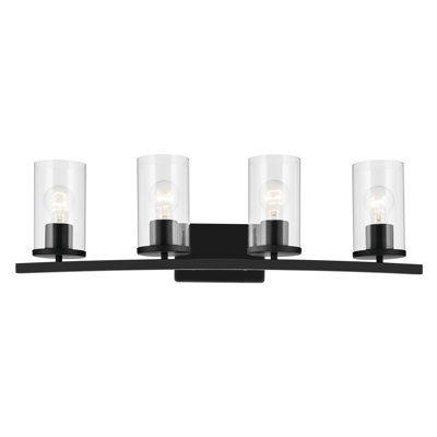 Applique murale à 4 lumières, noir satiné, avec abat-jour en verre transparent