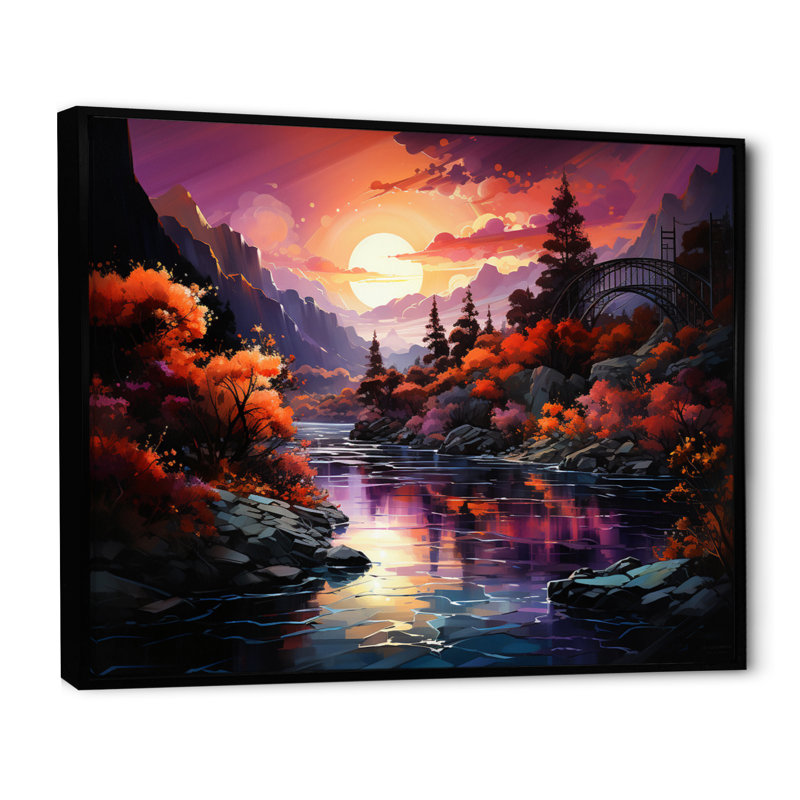 Reproduction d'art sur toile, "Pink Bridge Twilight Passage I", H 12 po x l 20 po x P 1 po, Cadre flottant noir