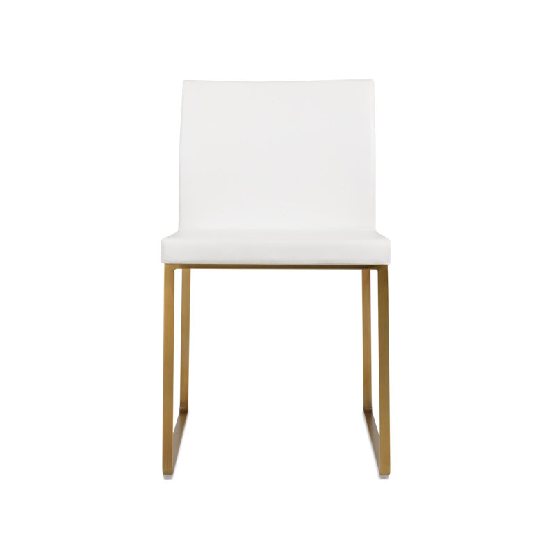Aria Metal Upholstered Back Dining Chair, White Leatherette, Brass
