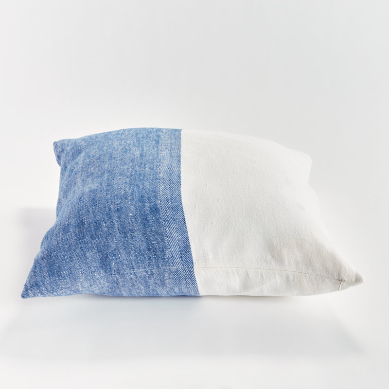 Jules European Flax Fiber Pillow Cover & Insert, Blue/Cream/Color Block, Square 24", Knife Edge