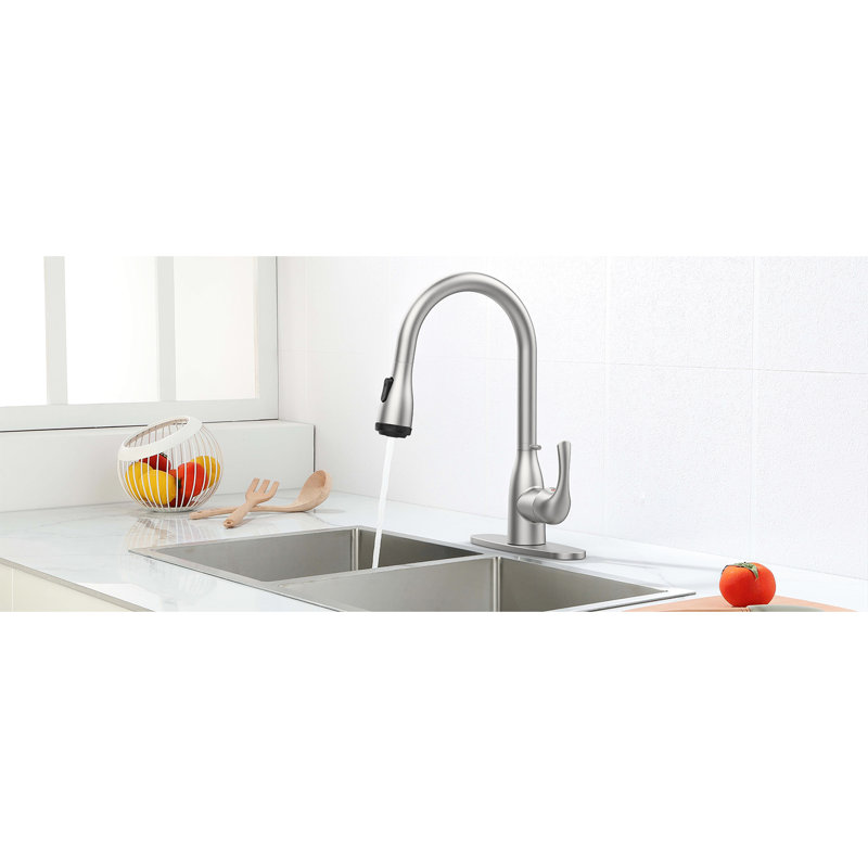 Brushed Nickel Kitchen Faucet With Pull-Down , 4 Spray Modes, Locking Buckle, Scratch Rust- For Rv Bar Sinks, 1.8Gpm Flow, 360 Rotatable Head, Simple Setup Procedure Stainless Steel Faucet, Finish,