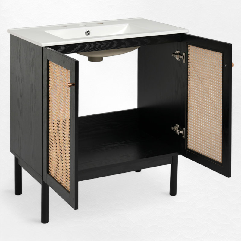 Meuble-lavabo simple 30 po avec comptoir en céramique, Black