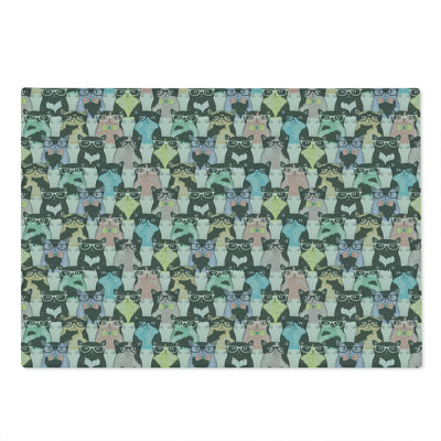 Ambesonne Cat Cutting Board Large Size Hipster Cats with Glasses Multicolor