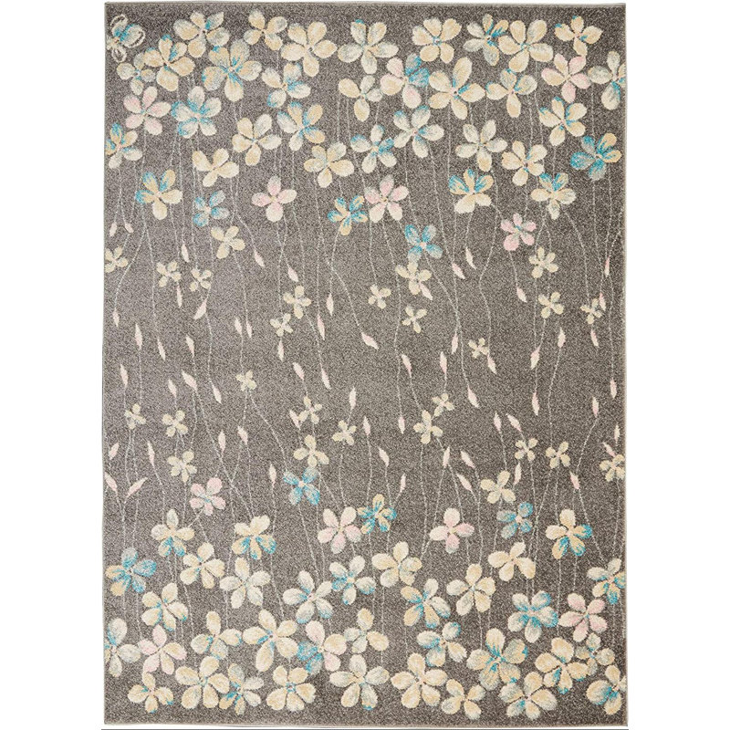 Tapis gris / beige à motif floral Zaizi, Rectangle 4 pi x 6 pi