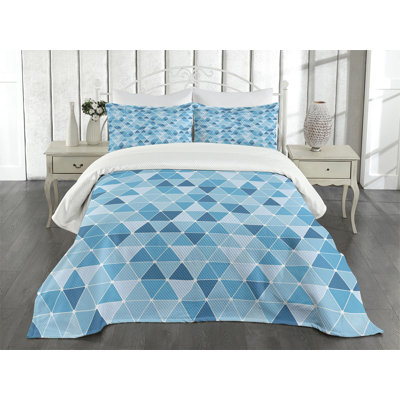 Ambensonne Blue Bedspread Geometric Triangles Mosaic Blue Blue Sky Blue Pale Blue