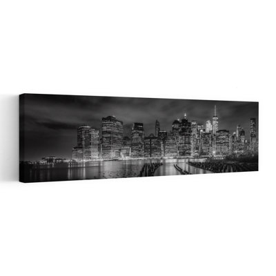 New York Night Skyline by Melanie Viola - Wrapped Canvas Panoramic Print