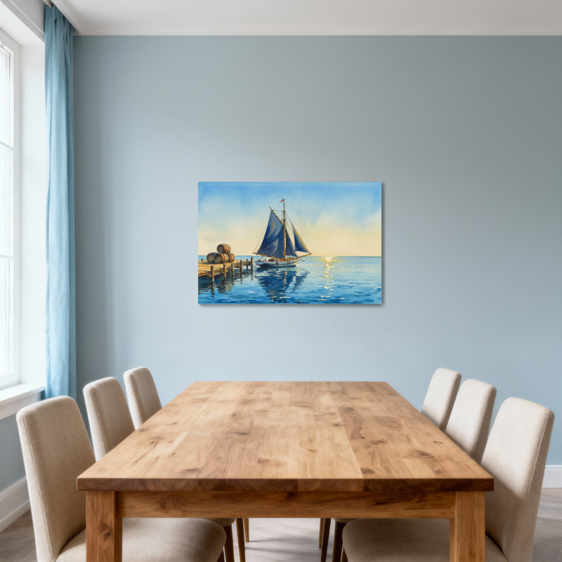 Paysage, nature, voilier, quai, coucher de soleil, eau, réflexion, bleu ciel, H 12 po x l 18 po