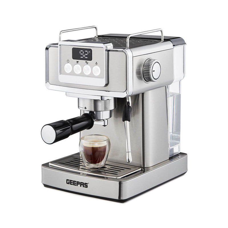 GEEPAS Espresso Coffee Machine with Milk Frother, 20 Bar Pressure | 1.8L Detachable Water Tank, Stainless Steel Housing | 1465W
