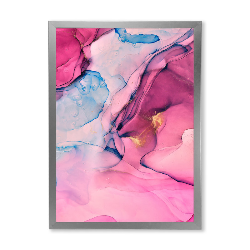 «Pink and Blue Abstract Marble I», reproduction sur toile, H 32 po x l 24 po, Cadre photo argenté