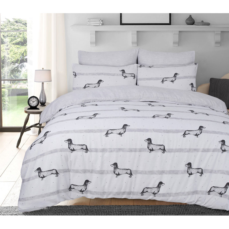 Bayport Polyester Wildlife Duvet Cover Set with Pillowcases Included, Double - 2 Standard Pillowcases, White/Grey