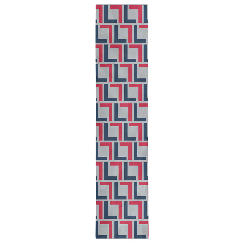 Chemin de table Carolina, 72 po x 16 po, Coton, Bleu nautique / blanc / argent nouveau siècle