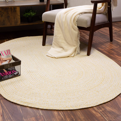 Etherton Chevron Hand Braided Cotton Yellow / Ivory Area Rug