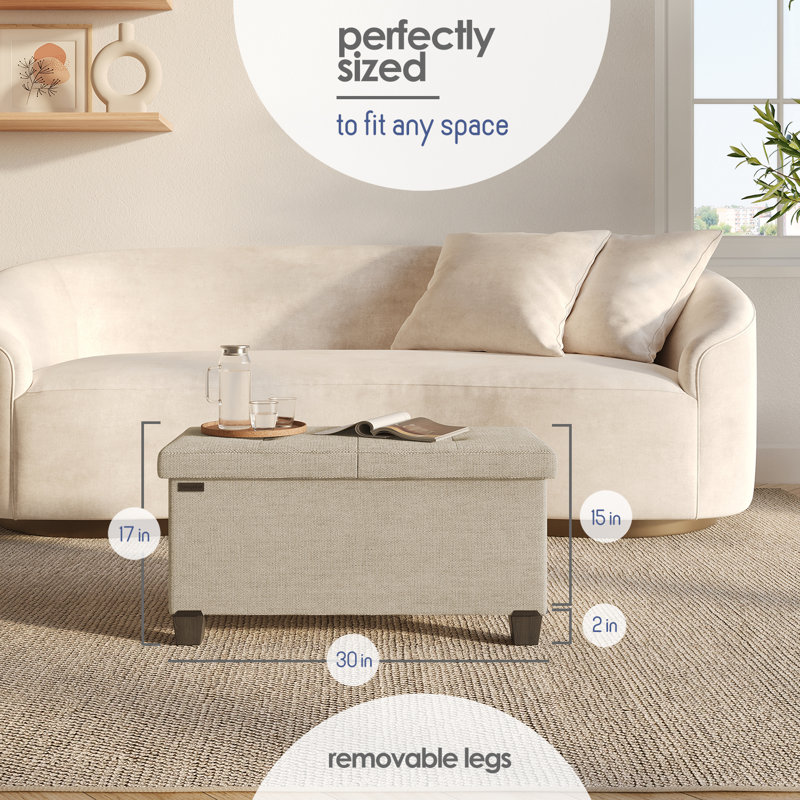 Banc de rangement avec repose-pieds Vérrant, H 15 po x l 30 po x P 15 po, Cream
