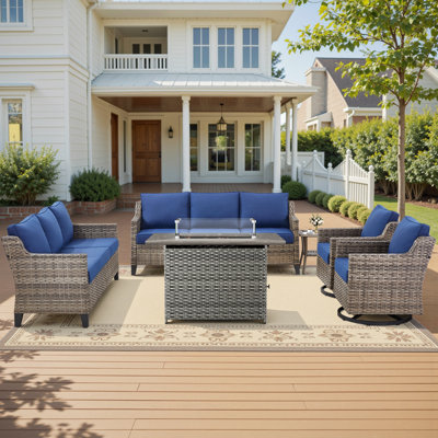Arlene 6-Pieces Outdoor Courtyard Wicker Night Starry Sky Sofa Conversation Set With Fire Pit