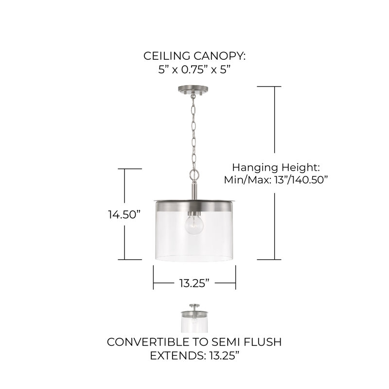 Akib Glass Semi Flush Mount, Brushed Nickel