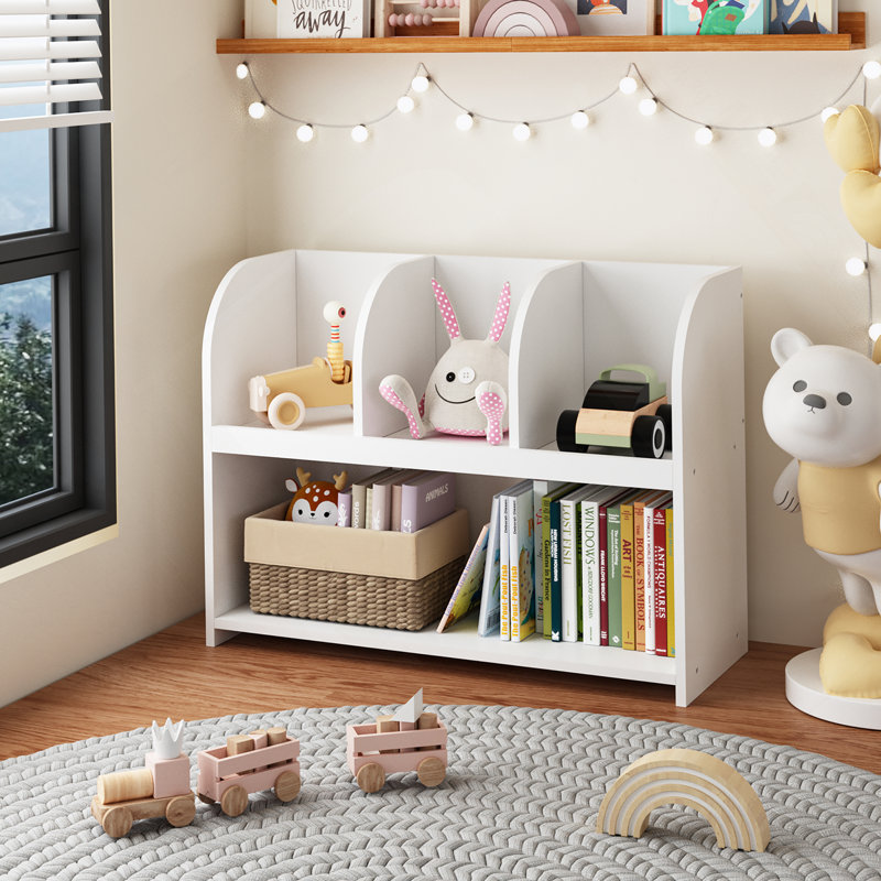 Bibliothèque pour enfants avec 4 compartiments, étagère à livres, présentoir de rangement