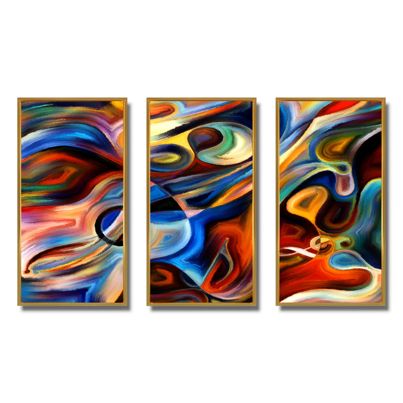 " Abstract Music And Rhythm " 3 - Pieces, 28" H x 36" W, Gold
