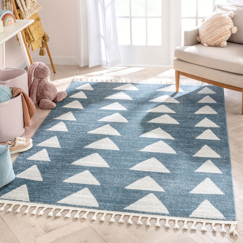 Kennedy Triangles Blue Children's Rug, Rectangle 160 x 220cm