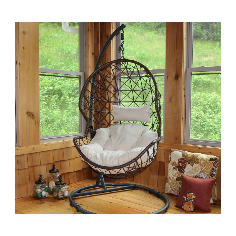 Chaise suspendue en osier avec coussins Danielle, Beige