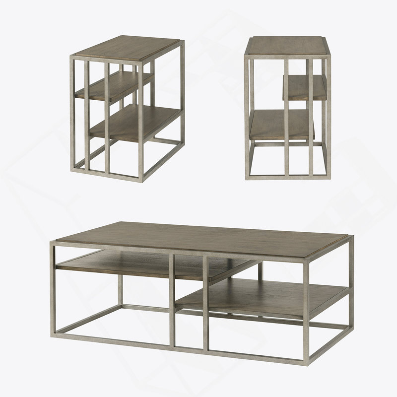 Ensemble de 3 tables basses et 2 tables d'appoint en bois