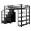 Lit mezzanine double avec armoire de rangement, armoires et escalier, noir
