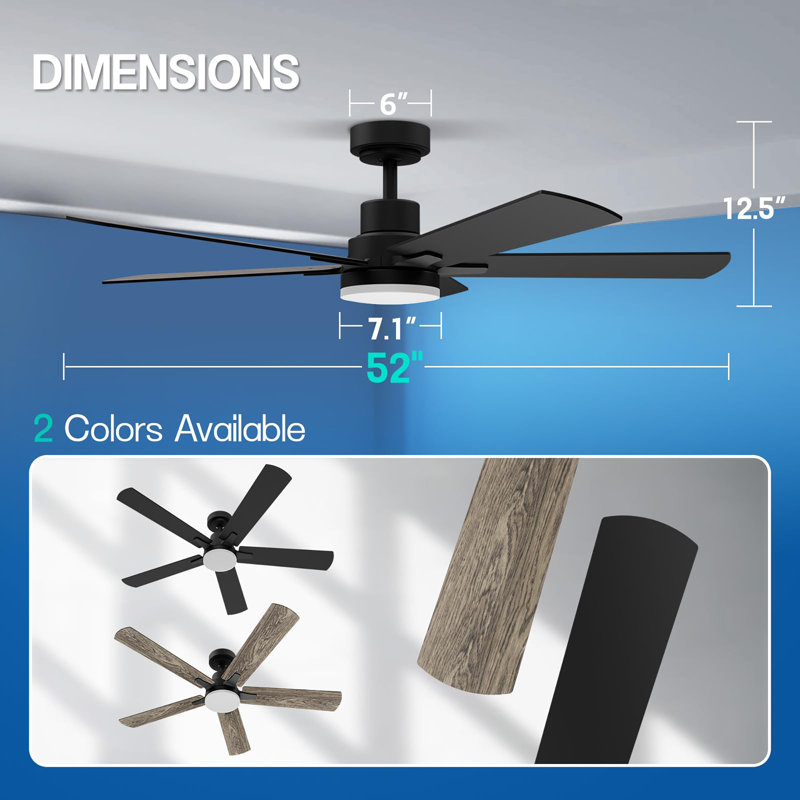 Ceiling Fans with Lights and Remote, Black, 52" Wide
