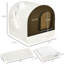 Litière pour chat blanche, 17 po x 17 po x 18,5 po, avec couvercle. Offre un espace propre et sans odeur pour les chats. Filtre désodorisant, plateau amovible blanc couvert. Filtre de zone privée