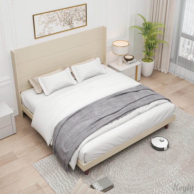 Lit de tête haute, Beige, Très grand