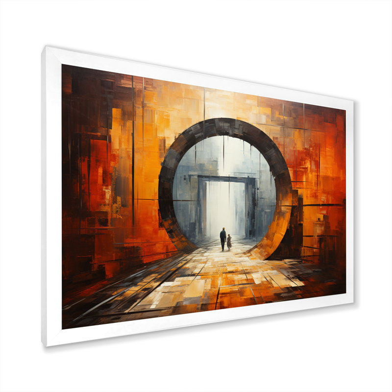 Orange Tunnel entrelacé sur toile, H 30 po x l 40 po x P 1,5 po, Cadre simple blanc