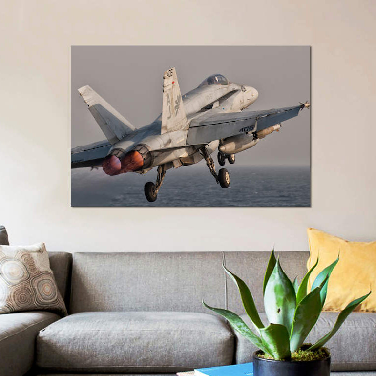 " A F/A-18C Hornet Taking Off From USS George H.W. Bush " by Giovanni Colla, 12" H x 18" W x 1.5" D, Wrapped Canvas, No Mat