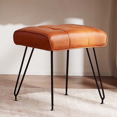 Faux Leather Upholstered Vanity Stool with Metal Legs