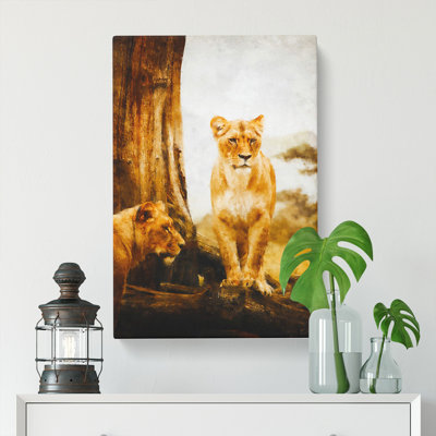 Two Lioness - Wrapped Canvas