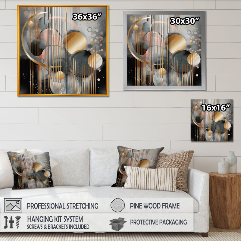Abstrait formes et lignes III - art mural abstrait en marbre, Impression noire sur toile encadrée, H 16 po x l 16 po x P 1 po