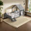Lits en bois massif avec tableau noir et rangement, gris moderne