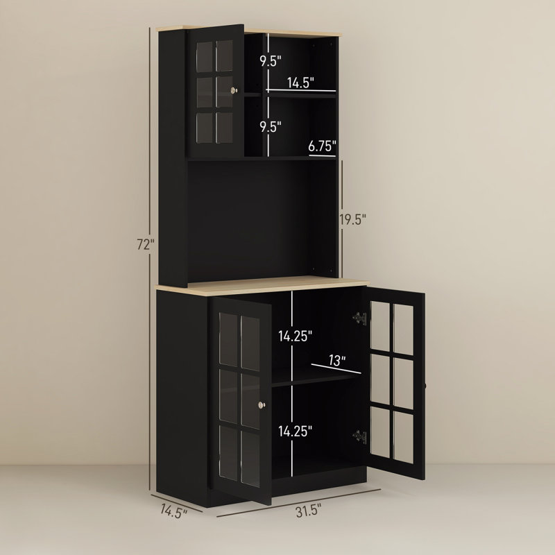 Armoire de garde-manger, armoire autoportante, armoire noire, Noir, naturel
