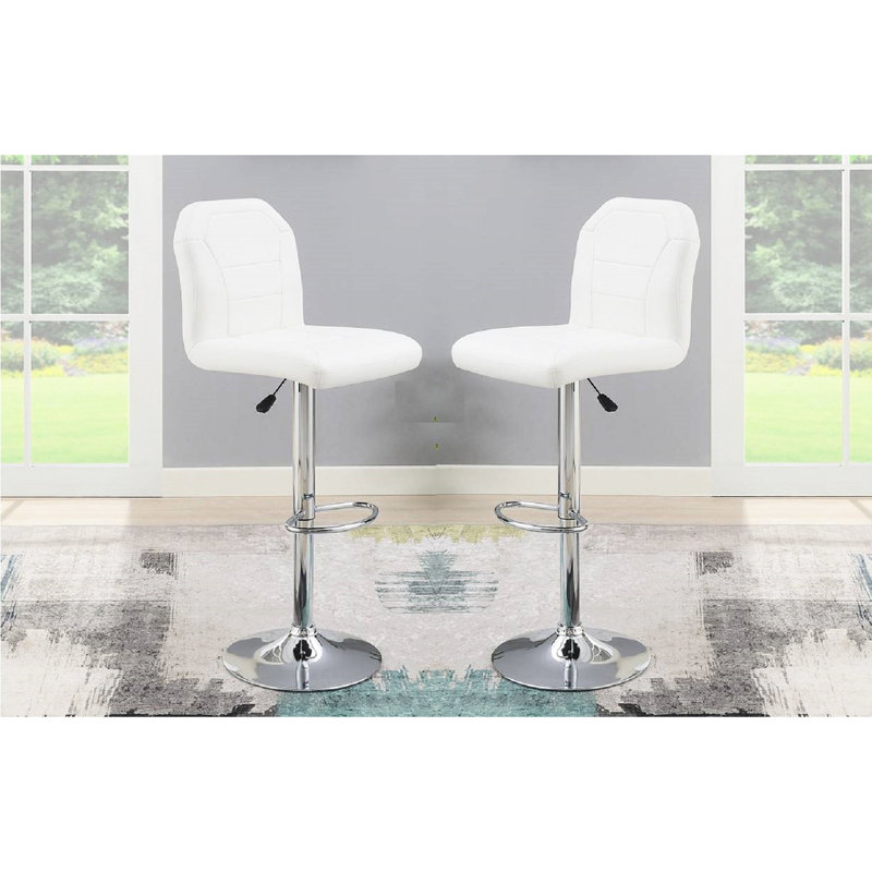 Tabouret réglable contemporain de 2 pièces, tabourets de salle à manger en similicuir blanc, base en métal, siège en cuir